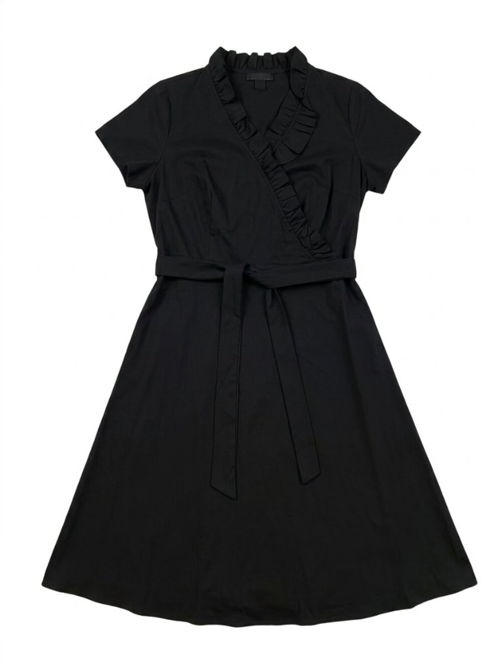 Lane Bryant Black Ruffle V-Neck Faux Wrap Dress Size 20 Short Sleeve
